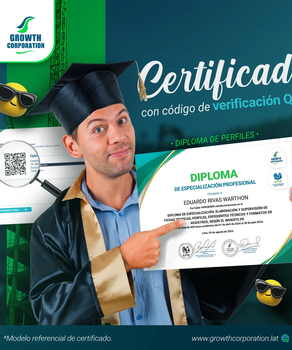 Modelo referencial del certificado del diploma con su código QR